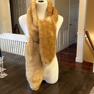 ABS by Allen Schwartz super long faux fur scarf. 6 feet long! Gorgeous tancolor